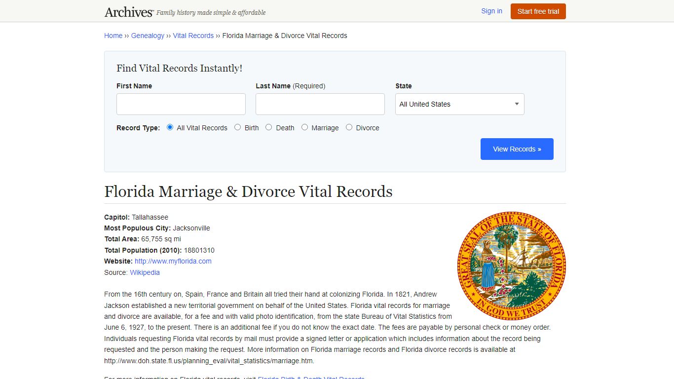 Florida Marriage & Divorce Records | Vital Records - Archives.com